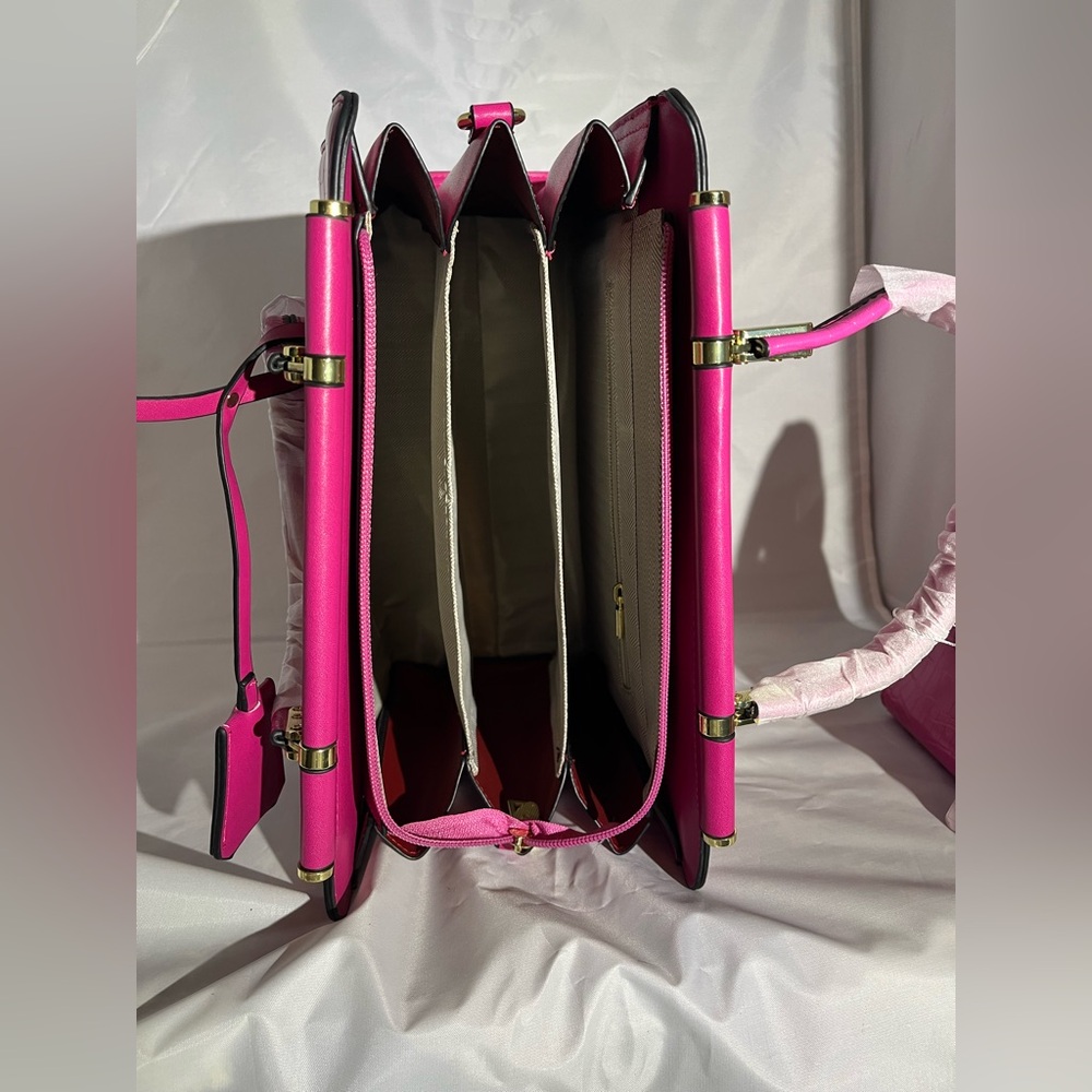 Hot Pink Faux Croc Satchel & Mini Purse Duo – Gold Hardware - Picture 3 of 3